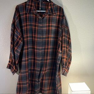 Orange and Black Oversized Button Down Shirt with Notched Collar